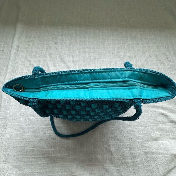 Handbag Shoulder Bag Turquoise Blue Braided Ribbon Weave - Picture 8 of 10